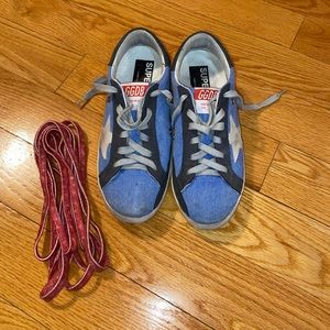 Golden Goose Deluxe Brand Blue New Denim Suede Neutral Superstar Sneakers